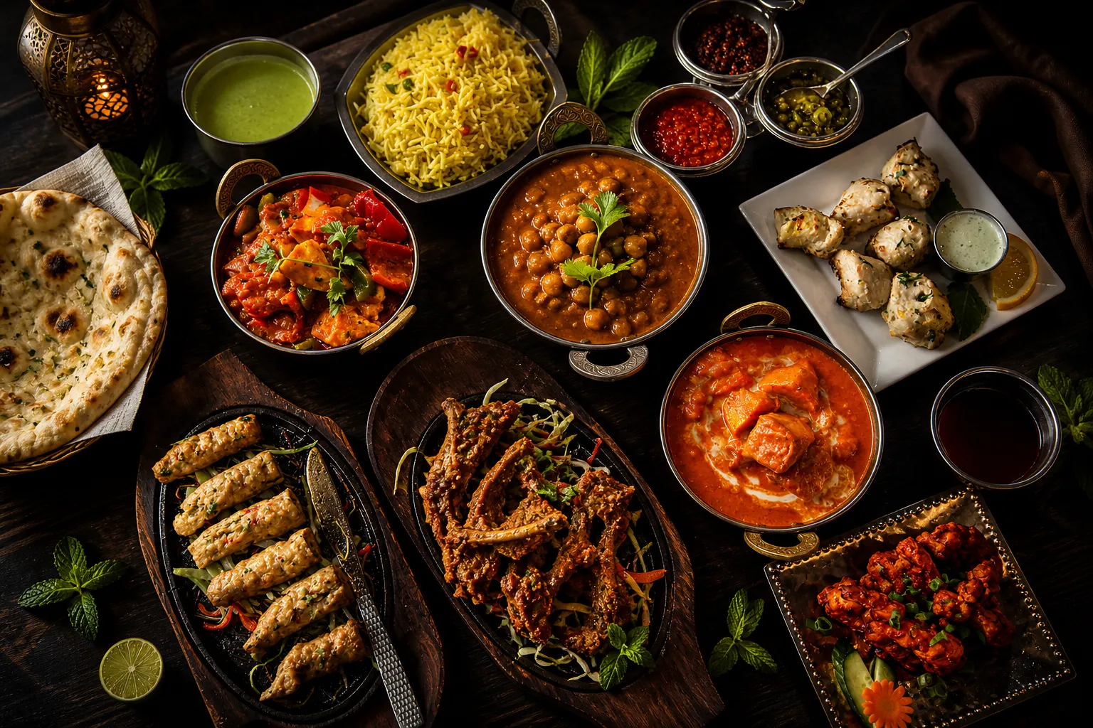 Restaurant interior and food
